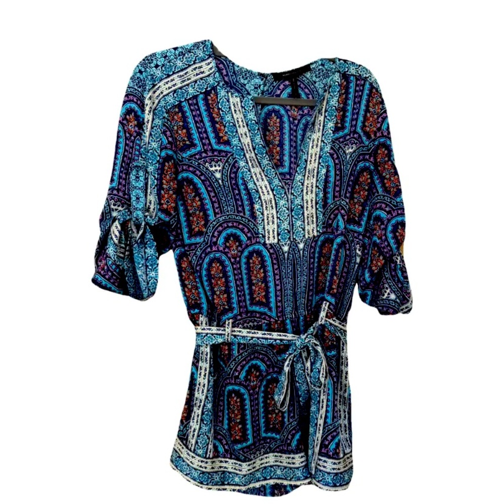 BCBGMAXAZRIA “Melodi” Blue Multi Printed Boho Romper In great condition ($298)